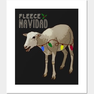 Fleece Feliz Navidad Pun Christmas Sheep with Lights Posters and Art